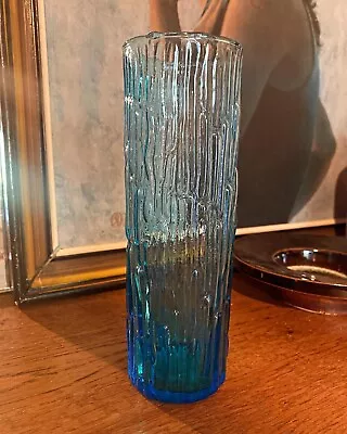 1970s Retro Kemple Sea Blue Bark Glass Vase. Vintage MCM • $37