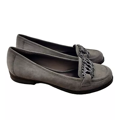 B. Makowsky BFGREER Gray Suede Loafers Chain Details Womens Size 8 • $31.50