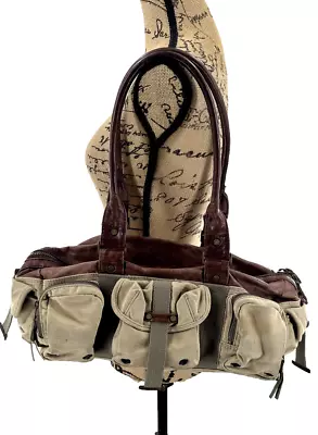 Diesel Leather Canvas Duffel Small Bag Pockets Lined Handles Y2k Streetwear • $166