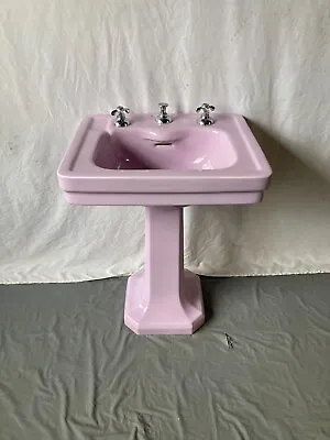 Antique 24x20 Lavender Orchid Pedestal Bath Sink Standard SET PROP AS IS 421-23E • $895