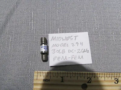 Midwest Microwave 3dB Attenuator DC-2GHz 2W P/n 294F-3 SMA Female To Female • $7.95