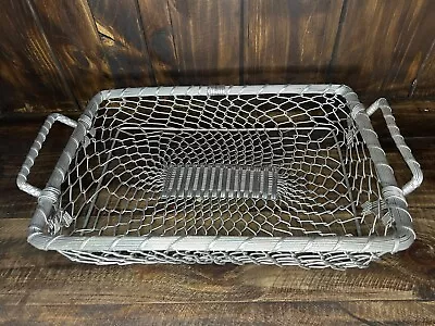 Silver Metal Woven Basket Decorative Wire Heavy Made Storage Basket • $9