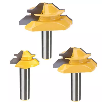 3Pcs 45 Degree Lock Miter Router Bit Set 1/2  Shank 1/2  3/4  1  Cutting Height • $33.98