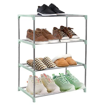 £10.99 • Buy 3, 4 Tier Metal Shoe Rack Stand Storage Organiser Compact Space Save Shelf