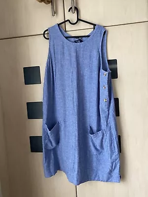 Marks & Spencer CHAMBRAY BLUE Linen Mix Sleeveless Dress Size 18 Button Side NWT • £17.99