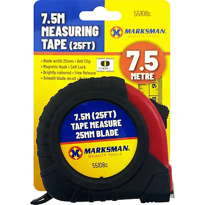 7.5m Retractable Metal Tape Measure 25ft Stop Lock Belt Clip-on Measuring Metric • £7.89