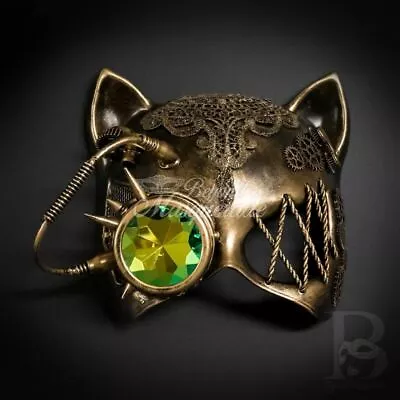 Venetian Halloween Gatto Cat Woman Steampunk Goggle Mask Gold M39572 • $25.46