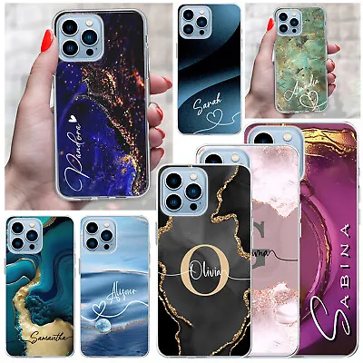 Unique Marble Personalised Phone Case Cover For IPhone 15 Pro Max 14 13 12 11 XR • £5.27