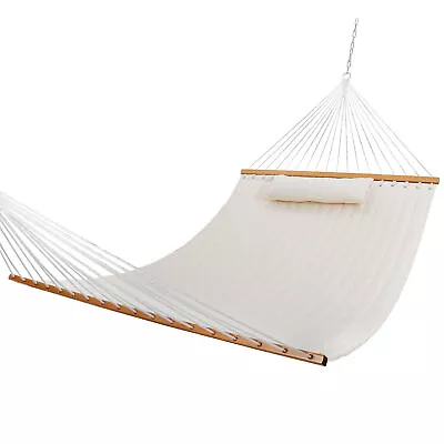 $40.58 • Buy Double Hammock Quilted Fabric Sleeping Bed Swing Hang W/ Pillow 2 Person White