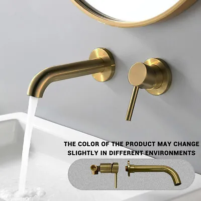 Brass Wall Mounted Swivel Spout Sink Faucet Basin Mixer Taps Brushed Gold • £39.99