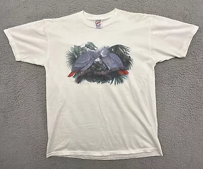 Vintage Jerzees 50/50 Heavyweight Mens L T Shirt 1995 Gray Parrots Graphic Print • $25