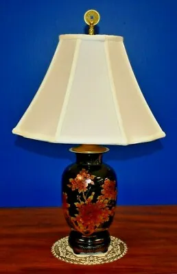 26  Mirror Black Chinese Porcelain Vase Table Lamp Gold Peony-oriental- Asian • $99.50