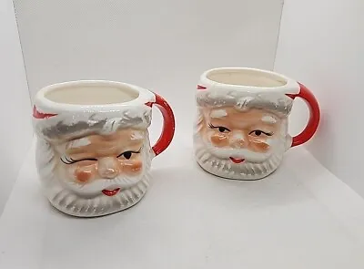 2 Vintage Ceramic Winking Santa Claus Christmas Mugs 2.5 Inches TX 741 • $27