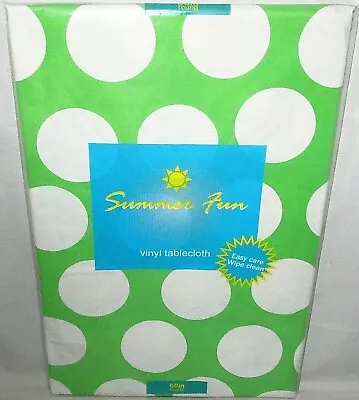 SUMMER FUN Vinyl Tablecloth Assortment  GREEN W/ WHITE CIRCLES [Your Choice] • $17.09