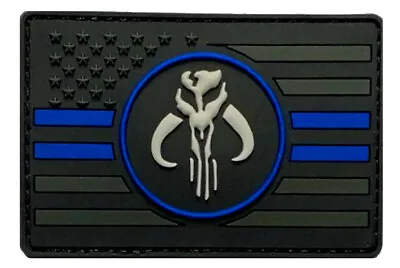 USA Flag Blue Line Mandalorian Bounty Hunter Boba Patch (PVC Rubber -MBF6) • $7.99