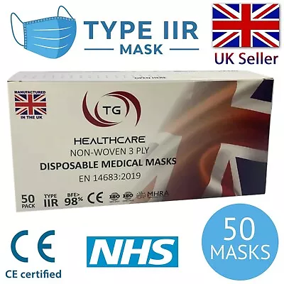 Type IIR 2R Surgical Mask 3-Ply Medical Grade EN14683 CE Approved 50 Face Masks • £4.95