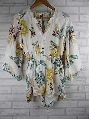 Zulu & Zephyr Womens Playsuit White Gree Yellow Floral Print 6 • $34