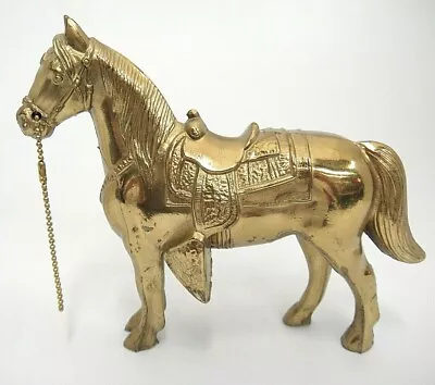 Vintage Gold Metal Figural Saddle Horse W Chain Reins 6  X 7  Nice • $9.89