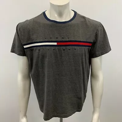 Tommy Hilfiger Men's T Shirt Large Gray Short Sleeve Spell Out Crew Neck Tee • $9.99