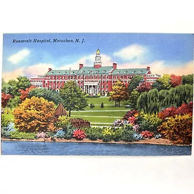 Metuchen NJ ROOSEVELT HOSPITAL Middlesex County New Jersey Linen Postcard UNUSED • $9.99