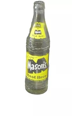 Vintage Mason's Root Beer Soda Glass Bottle Yellow & White 10FL Oz • $4.75