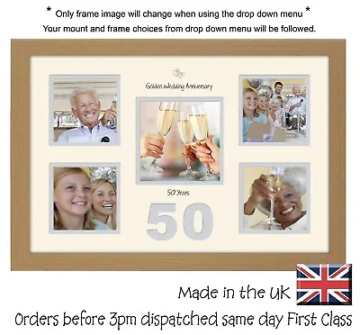 50th Anniversary Photo Frame Golden Wedding 4x4 X4 And 5x5 Photos In A Word 977D • £21.99