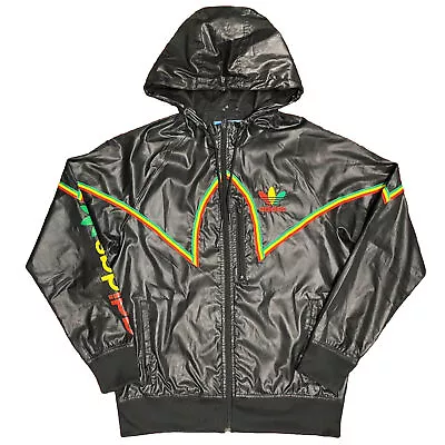 Wet Look Adidas Rasta Jamaica Windbreaker Hooded Jacket • £135