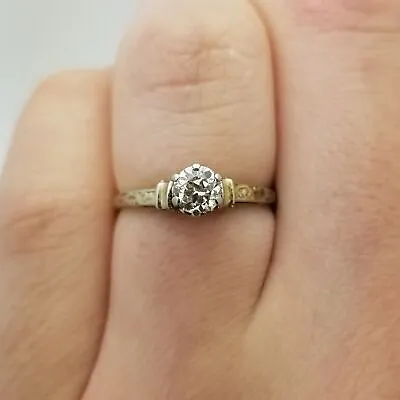 14K Vintage Filigree Solitaire Diamond Engagement Ring .35TCW Old European Cut • $699