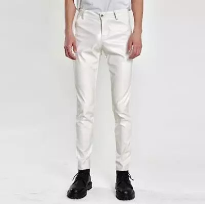 Spring/ Fall Men's Faux Leather Slim Pants Solid Elastic Long PU Trousers Gift • $23.12