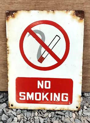 Vintage Enamel Sign Board No Smoking Old Cigarette Sign Red & White 1930s • $488.16