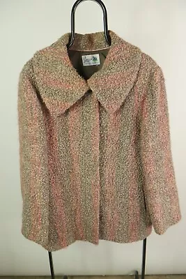 Womens Vintage Pink Donegal Design Wool Blend Jacket Coat Made In Ireland XL • $49.72