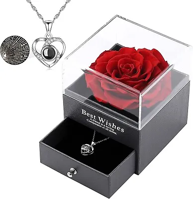 Preserved Red Rose With I Love You Necklace In 100 Languages Gift Set - Silver • $13.88