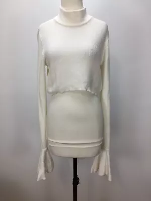 Sabo Skirt Size M Womens White Knit Crop Jumper Top Long Bell Sleeves Stretch • $25.99