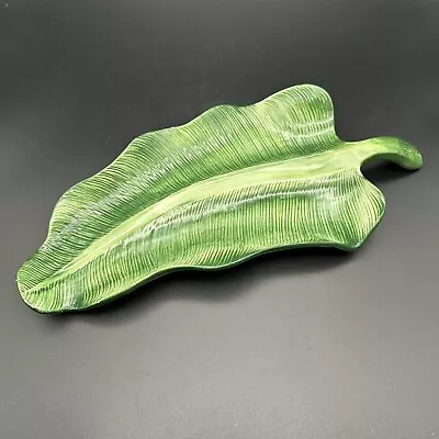 Vietri Serving Dish Center Piece Banana Leaf Italy Pottery Green Marked • $54.99