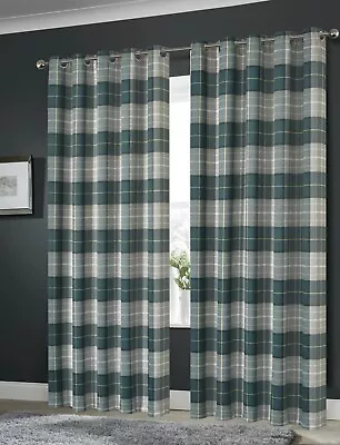 Blackout Tartan Check Eyelet Curtains Thermal Insulated Ring Top Pair Curtain • £9.49