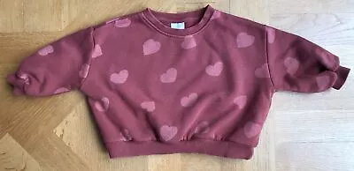 Zara 12-18 Months Cotton Loupe Back Jersey Burnt Brown Heart Shape Print Jumper • £0.45