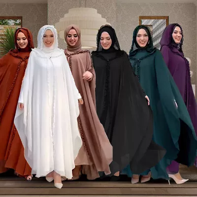 2pcs Abaya Women Muslim Maxi Dress Hooded Kaftan Loose Moroccan Caftan Dubai New • $43.50