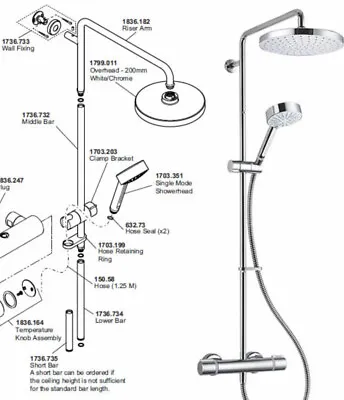 Mira Atom ERD Bar Mixer Shower - Mk3 Shower Fixed Riser Kit Only • £95