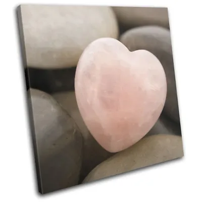 Heart Stone Pebble Love Pink Bathroom SINGLE CANVAS WALL ART Picture Print • £19.99