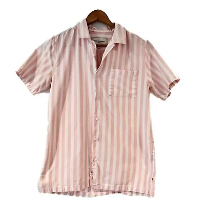 Modern Amusement Pink White Striped Button Front Top Short Sleeve • $12.99