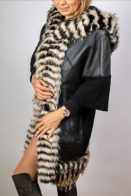 J. Mendel Black Shearling / Natural Fox Fur Trim Designer Coat Size S  • $2200