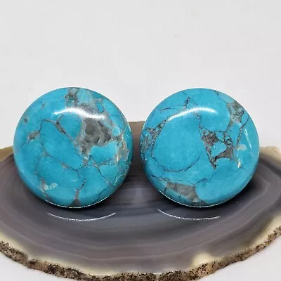 Vintage Blue Faux Turquoise Howlite Stone Large Round Clip On Earrings • $16.95