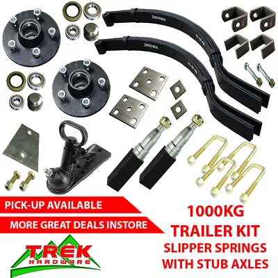 $204 • Buy DIY SINGLE AXLE TRAILER KIT. 1000KG Slipper Springs Trailer Stub Axles