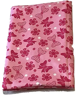 Minnie Mouse Polka Dot Pink Hair Bows Disney Toddler Girl Silky Flat Sheet 60X45 • $8