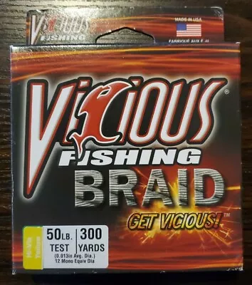 Yellow Braid Fishing Line 300yd 50lb Hi-Vis Yellow Dia 0.013in VICIOUS  • $13.99