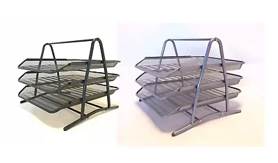 3 Tier Mesh Document Tray Letter Paper Trays Desk Tidy Metal Organiser 2 Colours • £10.89