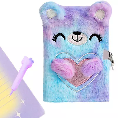 With Lock Keys Animal Cute Plush Notebook Cat Kids Gifts Girls Diary Writing • $21.43