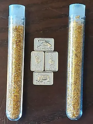 (4x)  Pure 0.999 Fine Silver Bars Estate Lot + 2 Large Vials Of Gold Leaf Flakes • $14.92