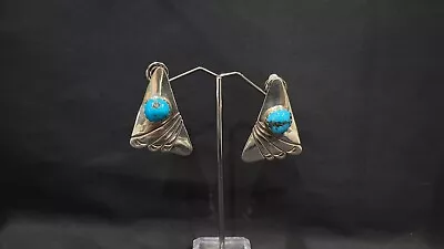 Vintage Native American Navajo Sterling & Turquoise Earrings By Thomas Nez • $147.03