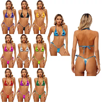 Women Lingerie Metallic Bra Shiny Set Tempting Swimwear Sexy Thong Sleeveless • $4.99